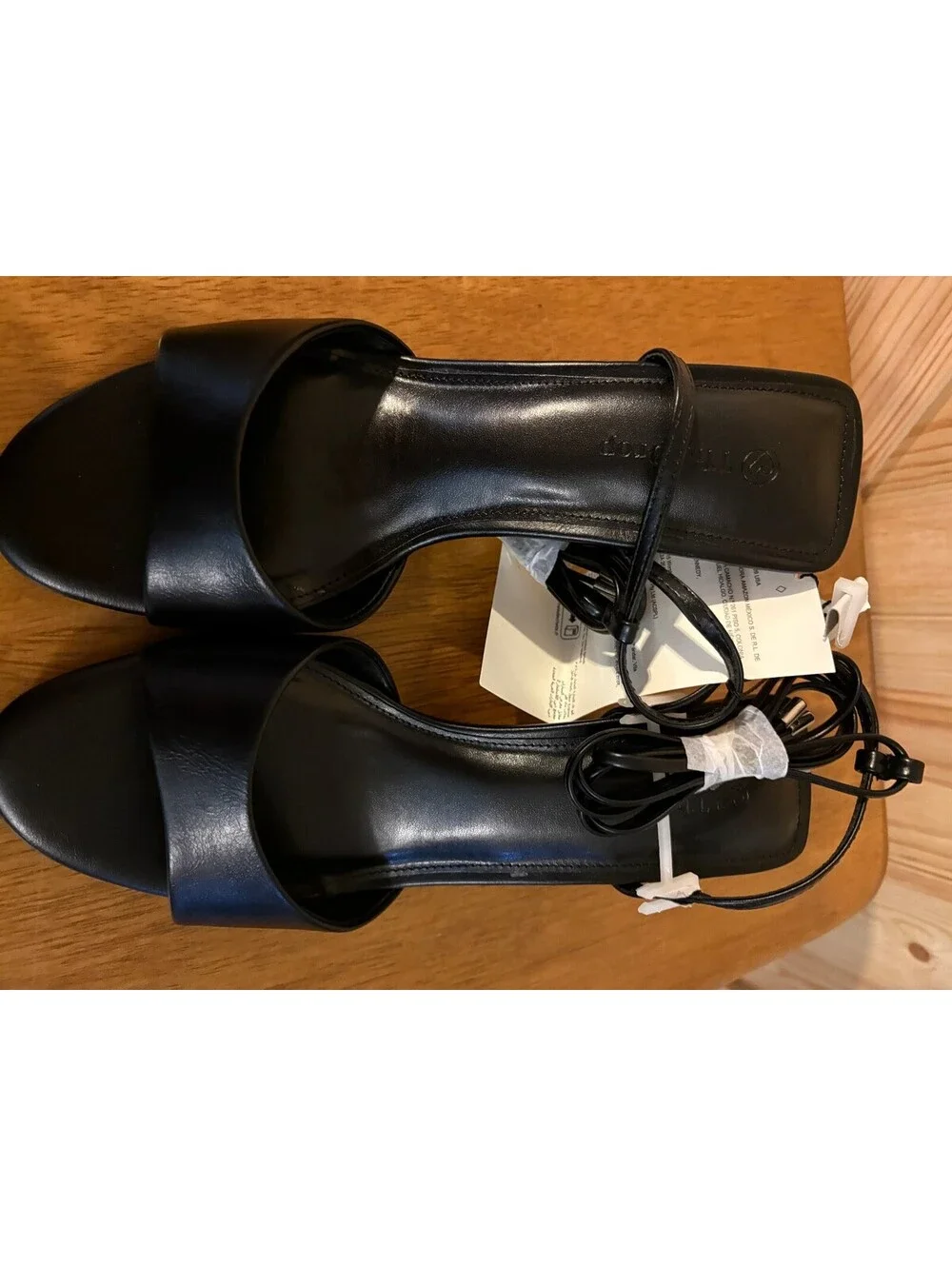 The Drop Phoenix Black Leather Heeled Sandals Size 8